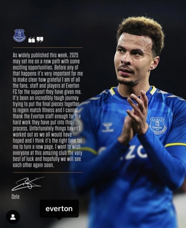 阿里告別埃弗頓：是時(shí)候開始新篇章了，感謝所有人對我的支持